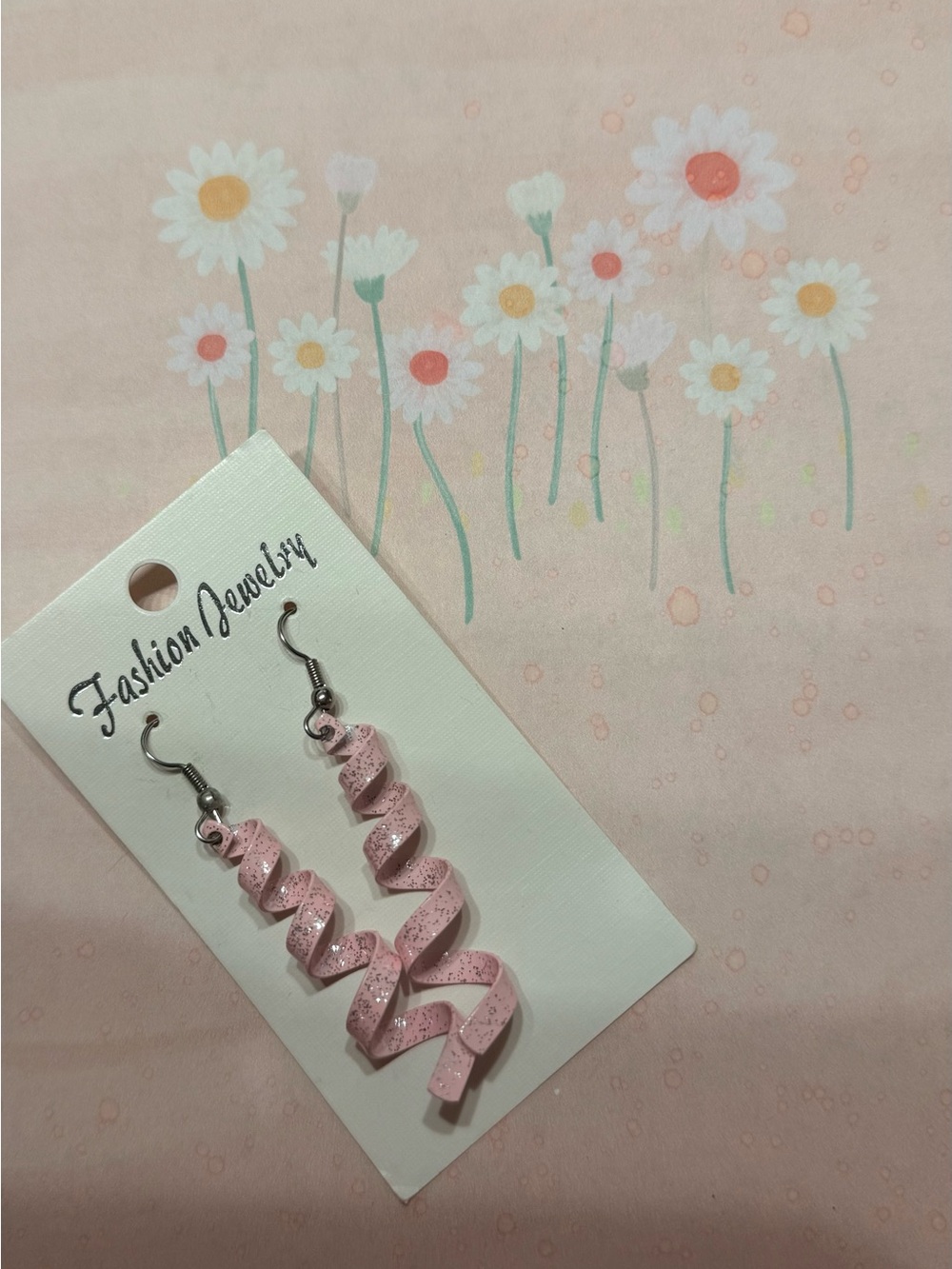 Fashion Jewelry Light Pink Glitter Spiral Drop Earrings